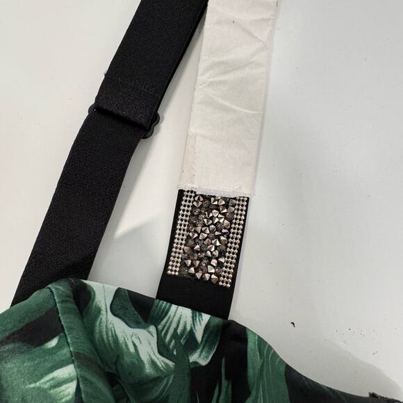 NWT Victoria's Secret Tropical Shine Bustier Green Black Rhinestone Bra Size 36D - Picture 4 of 15